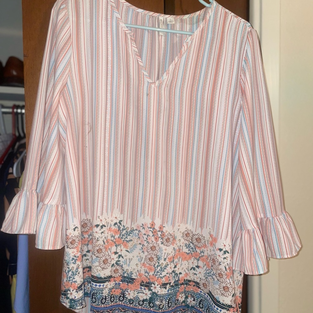 Floral Striped V-Neck Blouse